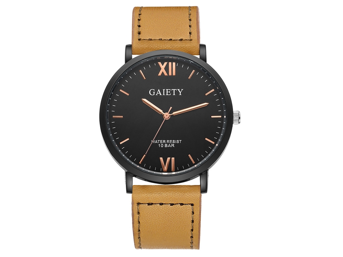 Reloj De Hombre Con Correa De Cuero Pu Moda Dial Analógico De Cuarzo Beige