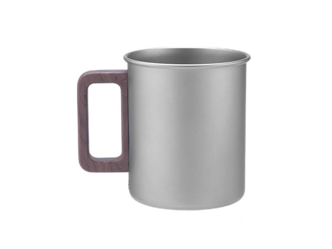Taza De Camping De Titanio Puro Con Asa De Madera, Gran Capacidad De 450 Ml, Portátil Para Uso En Exteriores.