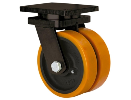 Rueda giratora placa 10hlg250-hub hierro-poliur.naranja(doble) eje bolas ALEX