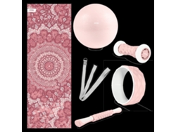 Kit 6 accesorios para yoga y pilates FITFIU FITNESS KITWELL-600 ROSA, esterilla, rueda, fitball, correa, 2 masajeadores