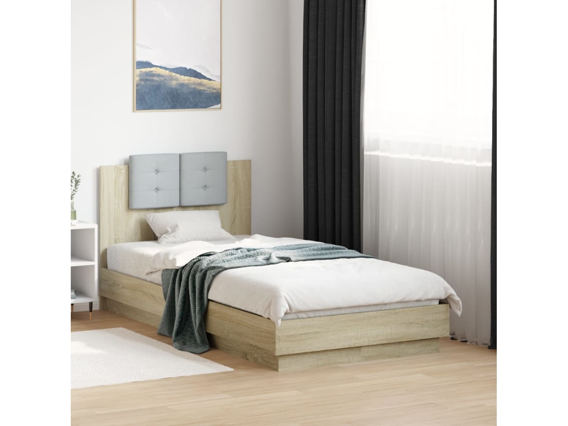 Cama Con Cabecero Madera De Ingeniería Roble Sonoma 90x190 Cm