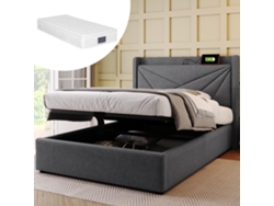 Cama Individual De Lino, 90x200 Cm, Con Espacio De Almacenamiento, Usb-c Y Diseño Multifuncional.