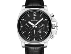 Reloj De Pulsera Redondo Fashion Bagari Correa Pu Dial Simple Cuarzo Plata Negro