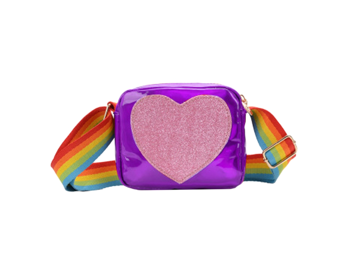 Bolso de mano con forma de corazón para mujer y niña, bandolera con correa ajustable de arcoíris, bolso de hombro
