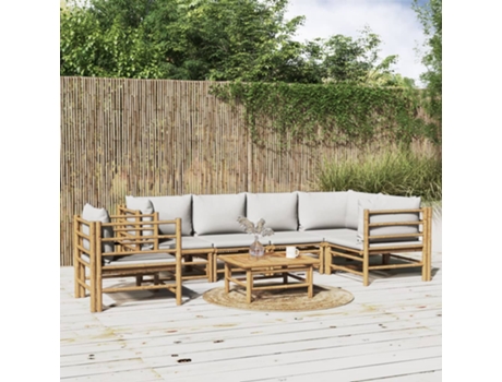 MAISON EXCLUSIVE Set de muebles de jardín 7 piezas bambú y cojines gris claro
