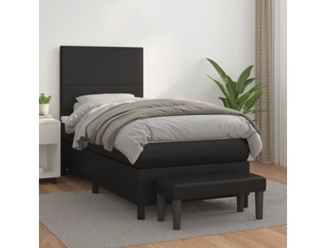 VIDAXL Cama con somier (Negro - Cuero artificial - 193 x 90 x 128 cm)