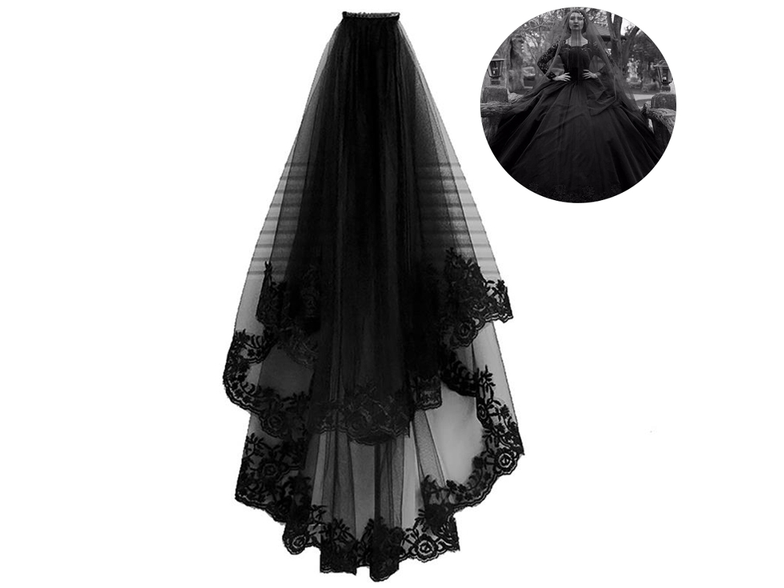 Vestido de novia rojo con dos rayas, peine, tul, encaje, accesorio, boda, Halloween, fiesta