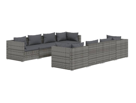 Conjunto 9 de muebles de jardín VIDAXL y cojines ratán sintético gris