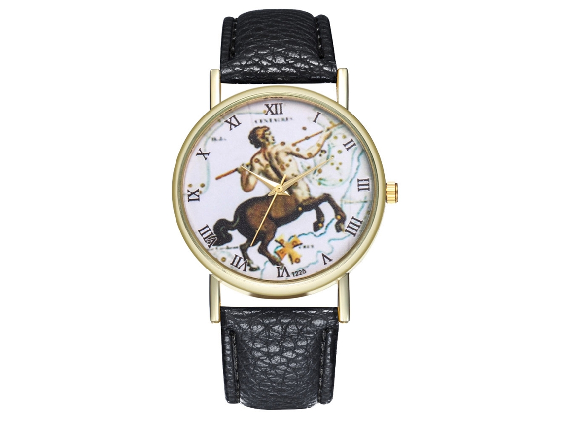 Reloj De Cuarzo Con Correa De Cuero Y Esfera Con El Signo Zodiacal De Sagitario.