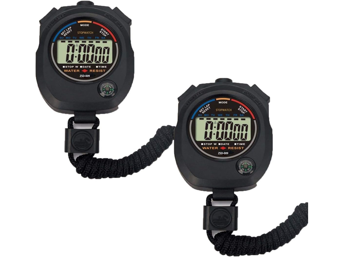 Cronómetro digital electrónico multifunción (2 unidades), pantalla grande con fecha, hora y alarma, ideal para entrenadores deportivos y árbitros.