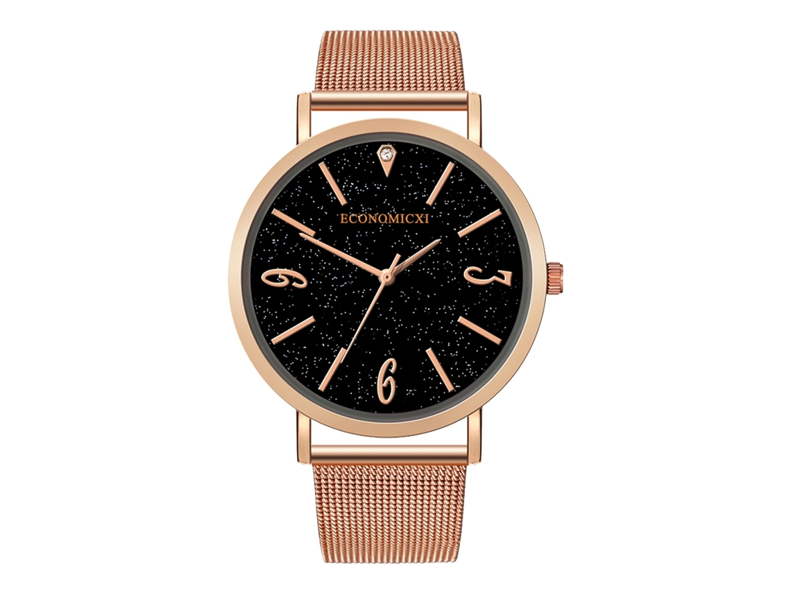 Reloj De Pulsera Hombre Casual Con Correa De Malla De Aleación Dial Redondo Cuarzo Oro Rosa
