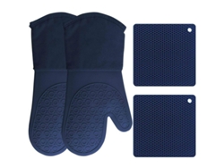 2026da-juego De 4 Piezas Guantes De Horno Y Posavasos De Silicona Resistente Al Calor Antideslizante Para Cocina Azul Oscuro