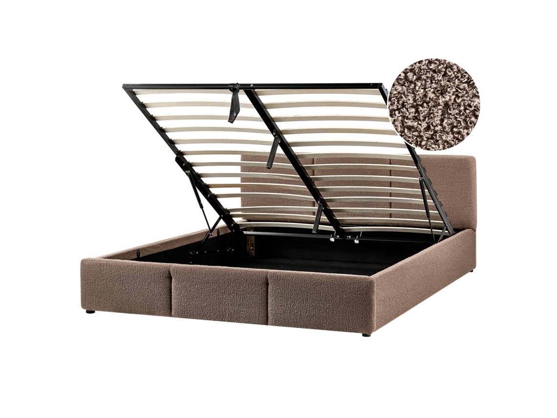 Cama Con almacenaje Beliani Bousse De Bouclé Beige 171x219x79