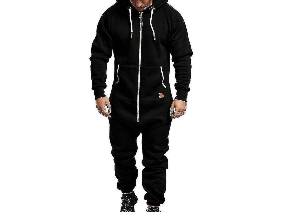 2026-mono De Invierno Para Hombre Con Capucha Y Cremallera Casual Jumpsuit Sudadera Romper Xay Xl Negro