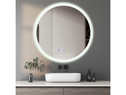 Espejo de Baño Redondo LED 80cm Sin Marco, 3 Temperaturas de Color, Brillo Regulable 0-100%, Vidrio Shatterproof