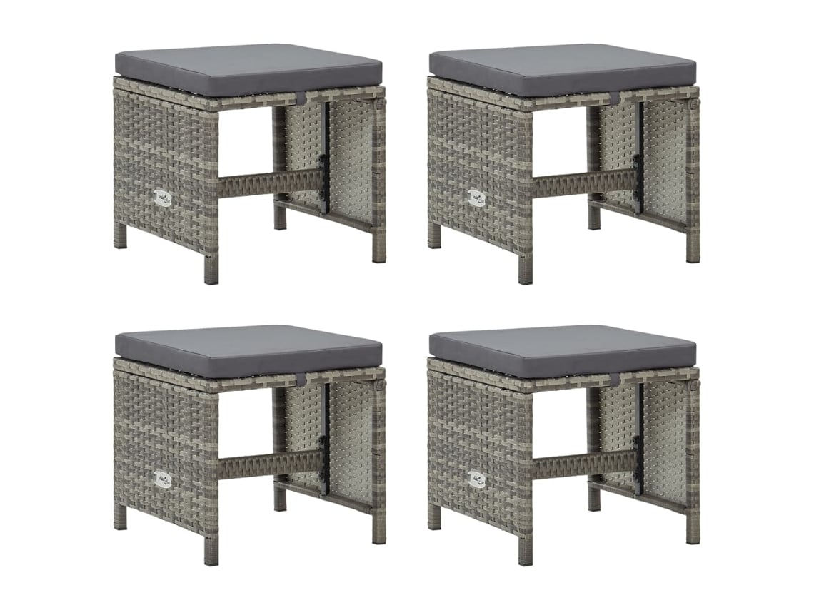 Bancos de jardín DKD Home Decor de 4 piezas con cojines, mimbre gris PE