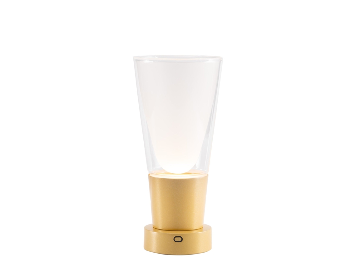 Jarrón Zafferano Soffio - Lámpara de mesa LED recargable IP65 con cristal, regulador táctil, cristal transparente y base dorada - 10 horas de duración de la batería