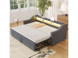 Sofá Cama Extraíble 90/180x190cm De Lino - Con Led Y Usb - Con Somier - Gris