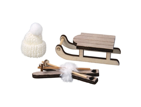 Decoración navideña e invernal - Trineo de madera, esquís, sombrero - Madera