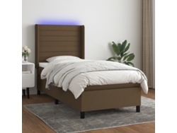 Cama Box Spring Colchón Luces Led Tela Marrón Oscuro 100x200cm