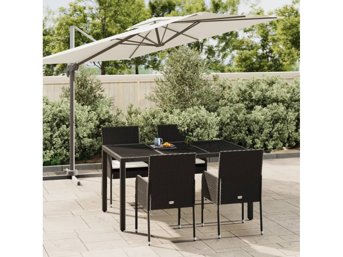 Juego de comedor de jardín de 5 piezas con cojines, mimbre sintético negro, DKD Home Decor