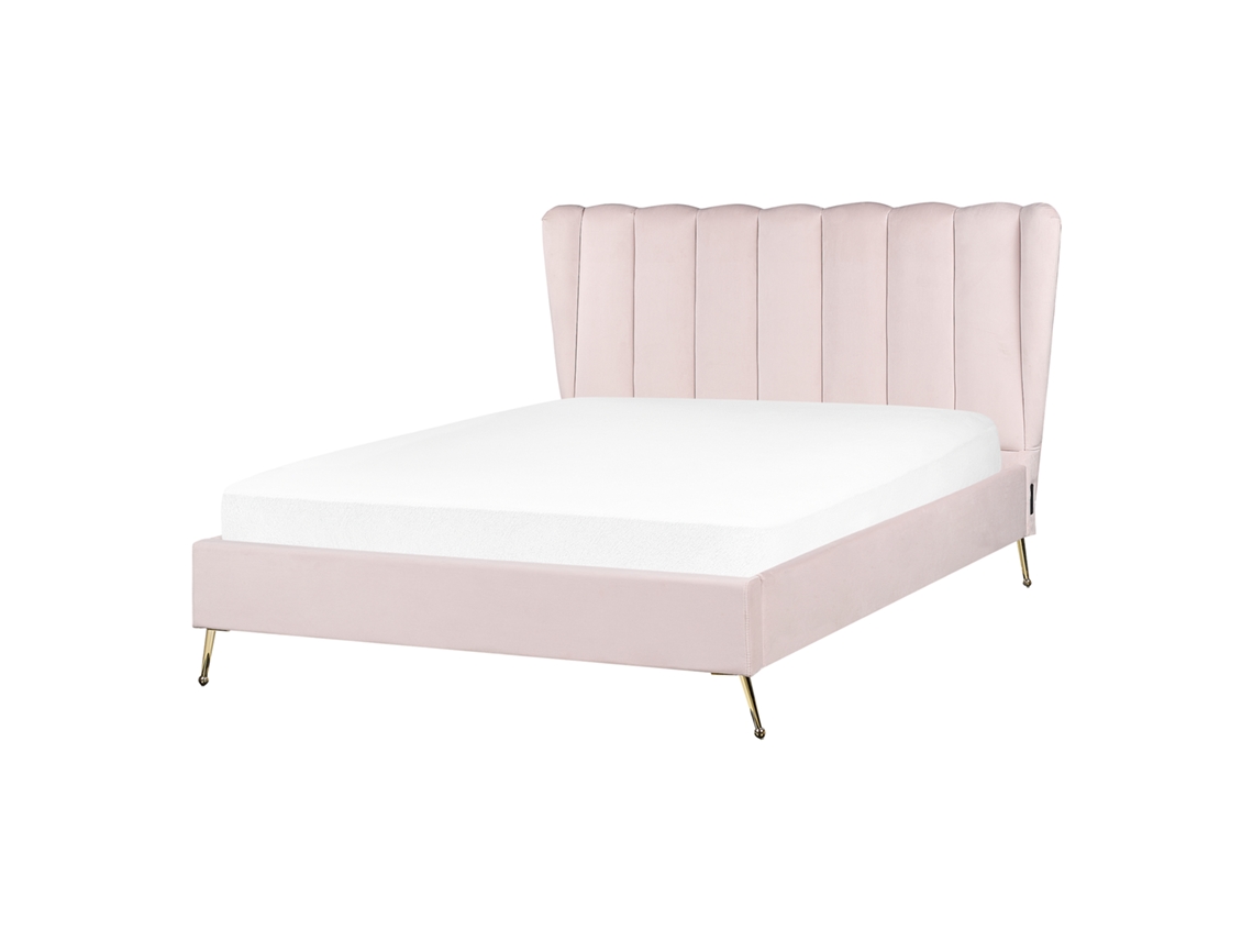 Cama con somier BELIANI Miribel de Terciopelo Rosa 167x218x112