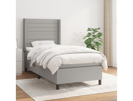 vidaXL Cama con somier y colchón 90x200 cm tela gris claro