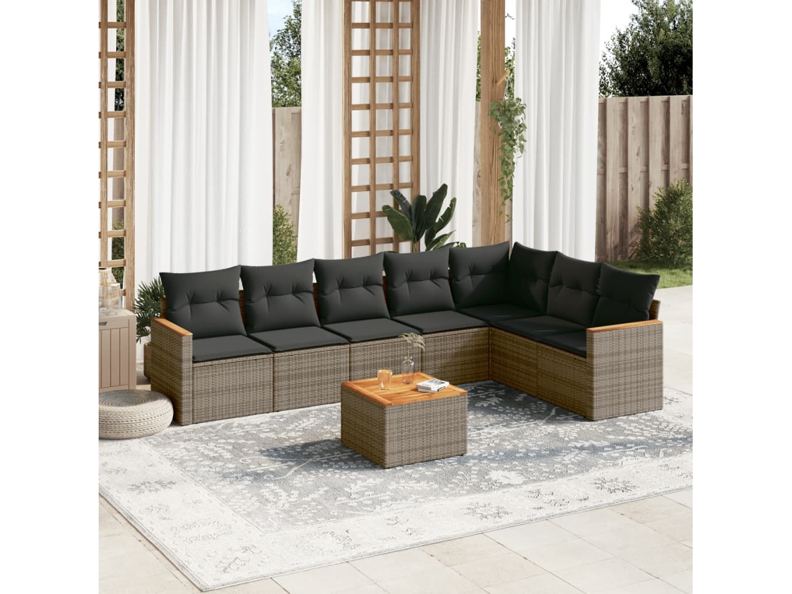 Conjunto de sofá de jardín de 8 piezas con cojines, ratán gris, DKD Home Decor