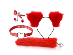 Dan26-conjunto De Juguetes Sexuales Cola De Zorro Para Role Play Con Tapón Anal Orejas Y Collar De Metal Rojo 1