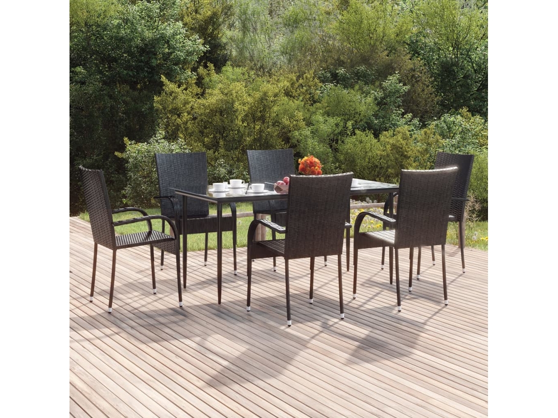 Juego de comedor de jardín de 7 piezas DKD Home Decor en mimbre negro PE