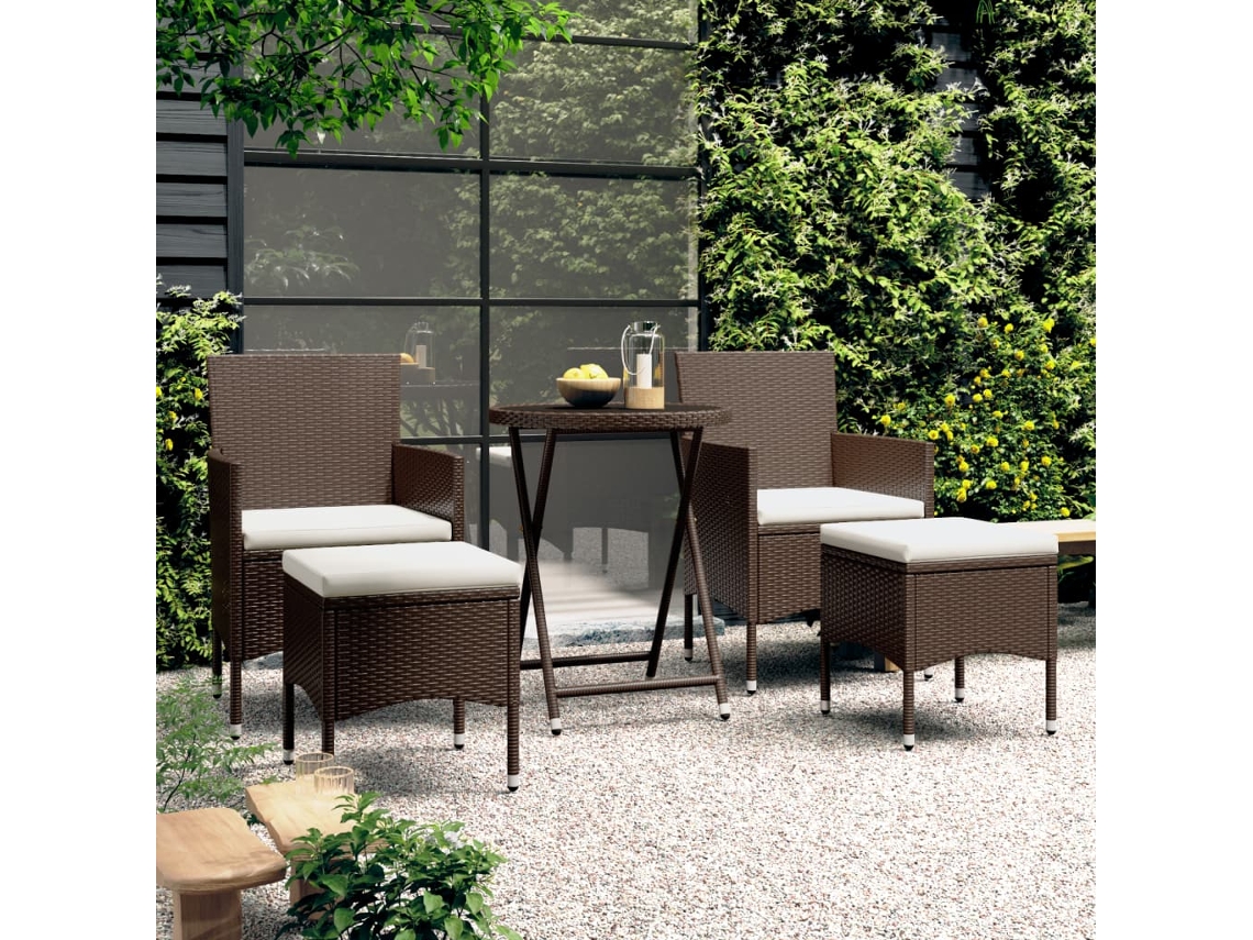 Conjunto de piezas. Bistro De Jardim Vime Pe E Vidro Temperado Castanho Dkd Home Decor