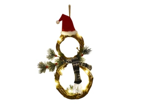 Decoración de corona de Navidad iluminada, corona con sombrero y forma de muñeco de nieve para decoración de pared de jardín de casa, gris
