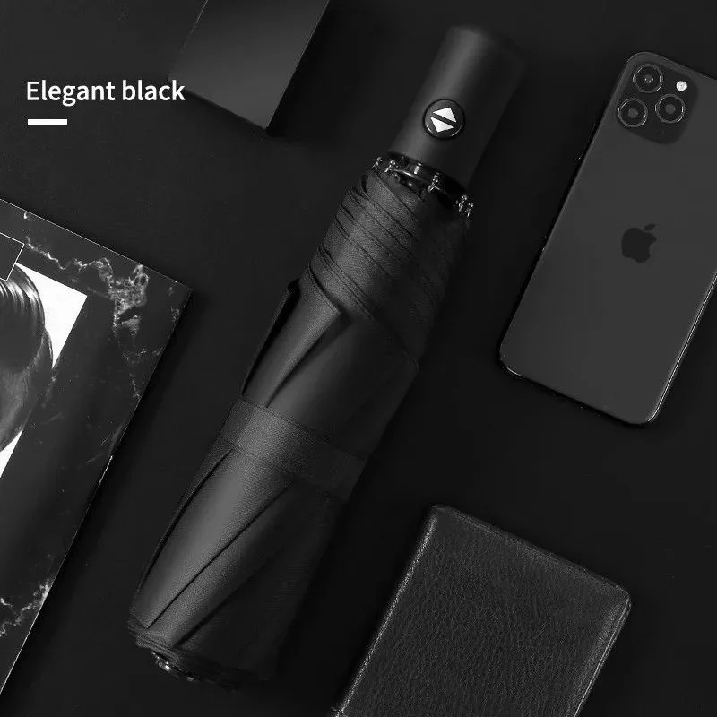 (negro 8k) Parasol Y Sombrilla De Lluvia Automático De Vinilo De 8 Varillas, Protección Solar.