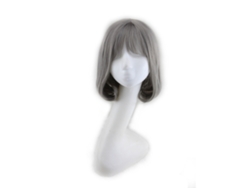 Peluca Bob Gris Sintética Resistente Al Calor Con Franja Para Cosplay