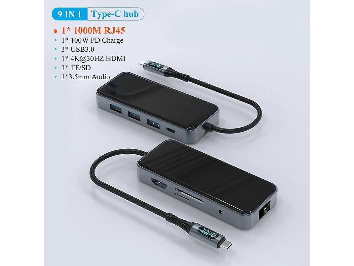 Adaptador USB-C a 4K HDMI VGA Pantalla dividida RJ45 3.0 PD 100W SD TF Pantalla digital Accesorios para PC Chaberlu