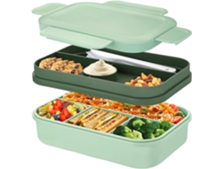 Fiambrera para adultos - 2000 ml con compartimentos - Caja bento con cubiertos - Verde