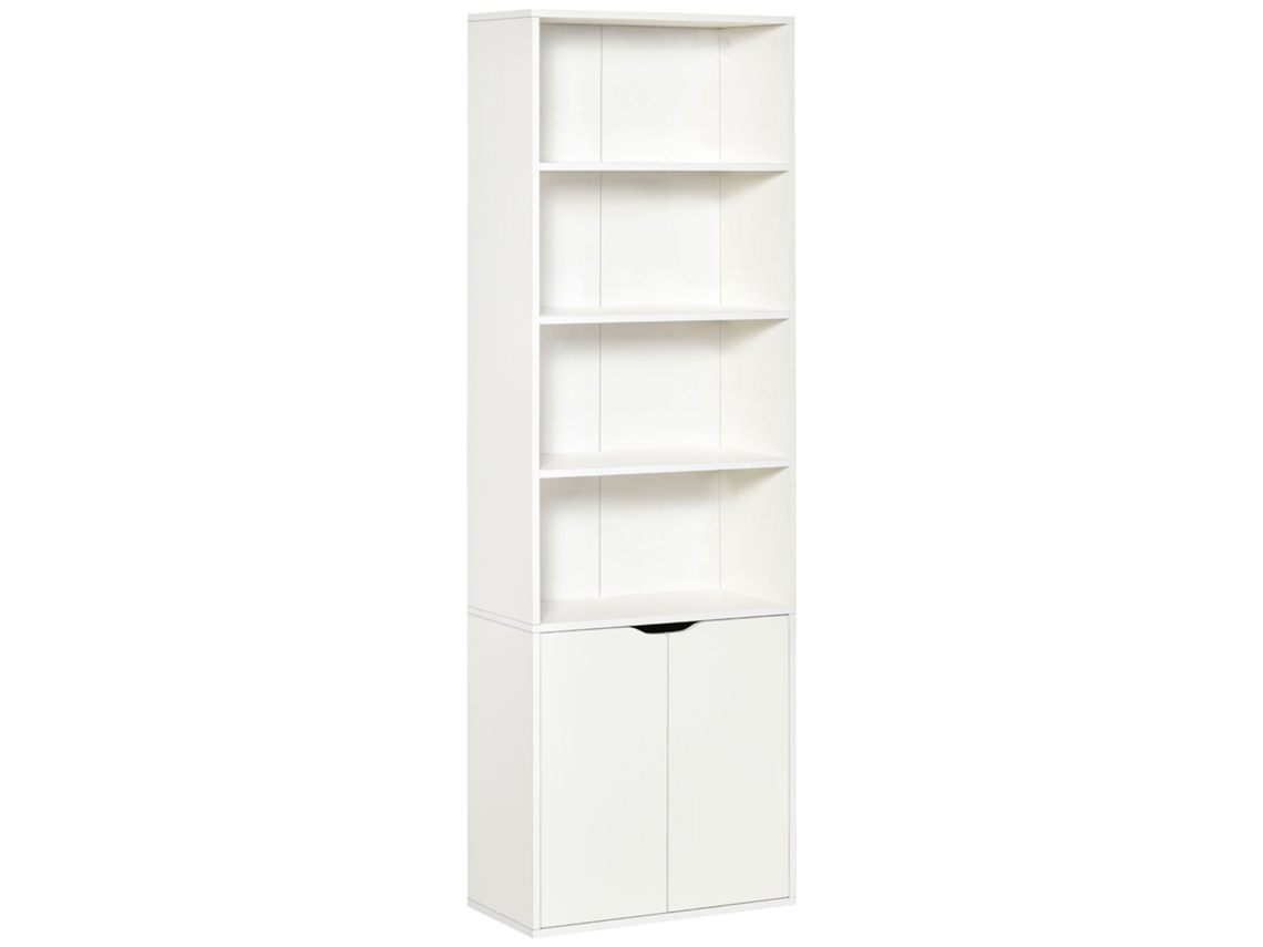 Librería Alta Con Compartimentos Y Puertas, De Color Blanco.
