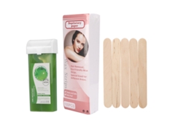 Kit De Depilación Con Cera 100g, 100 Hoojas De Papel Depilatorio Y 5 Espátulas De Madera (manzana Verde)