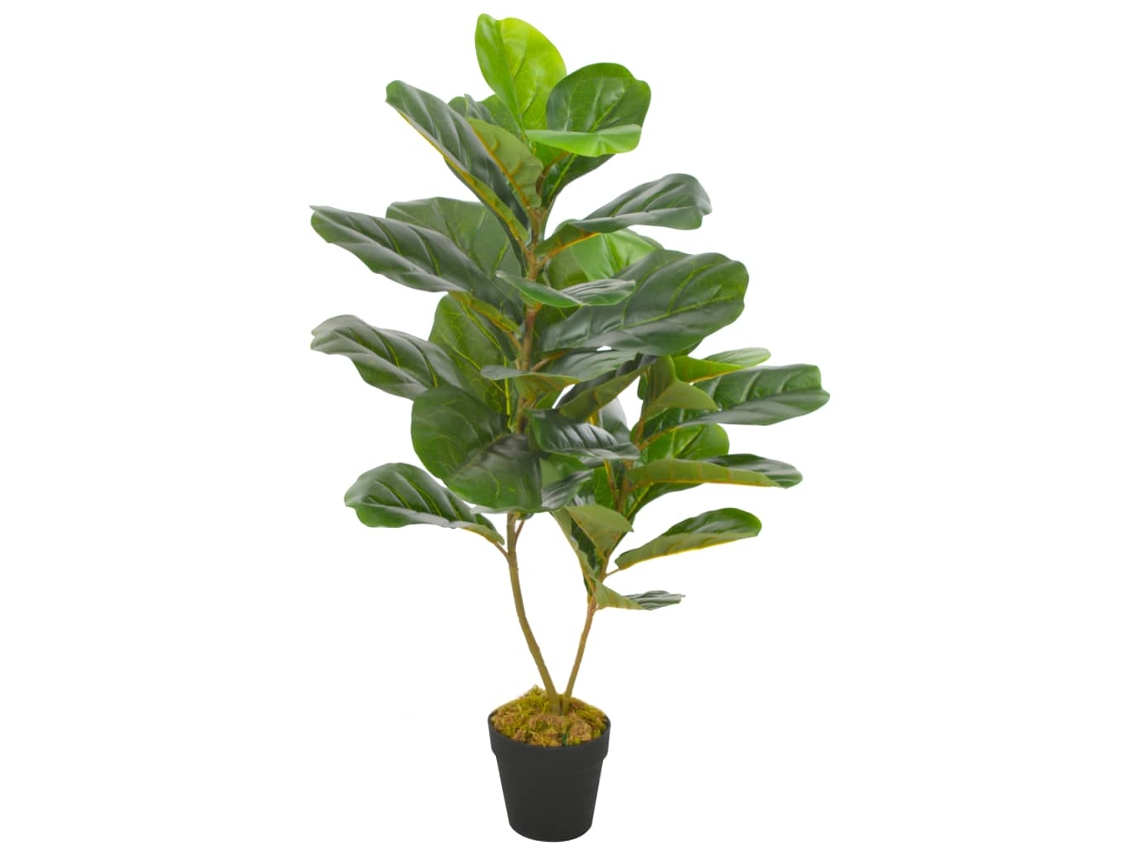 Higuera artificial con hojas de violín y jarrón verde de 90 cm, DKD HOME DECOR