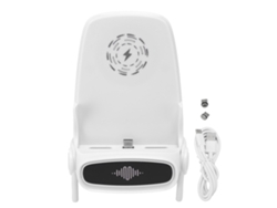 Carregador Wireless Rápido Para Telefone Com Alto-falante E Suporte Em Forma De Cadeira Branco