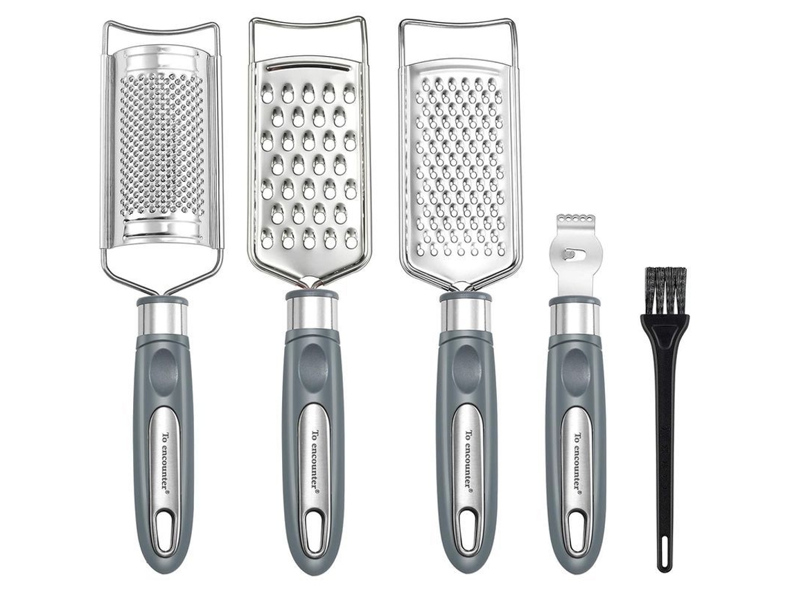2026-39862-rallador De Cocina Multiusos De Acero Inoxidable Para Verduras Frutas Chocolate Con Cepillo De Limpieza Gris