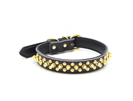 Collar de cuero para perros con púas doradas, para evitar que el perro sea atrapado por perros más grandes.