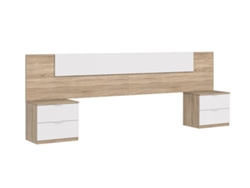 Cabecero De Cama Alaya. Cabezal + 2 Mesitas Blanco Y Roble 247x95 Cm