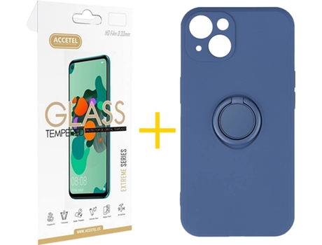 Carcasa + 1 Protector de Vidrio iPhone 13 ACCETEL Gel O-Ring Azul