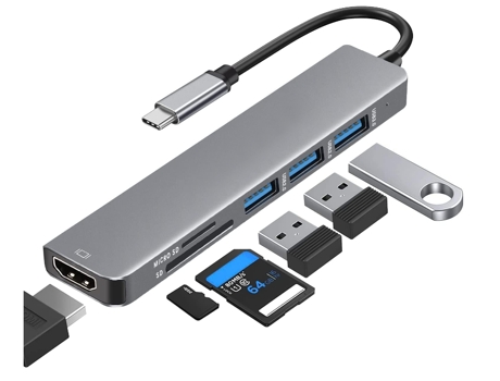 Adaptador USB C 4K HDIM, tarjeta SD 6 en 1 a concentrador USB C, adaptador USB USB-C USB 3.0 USB 2.0 y lector de tarjetas MICRO SD/SD, gris CHRONUS