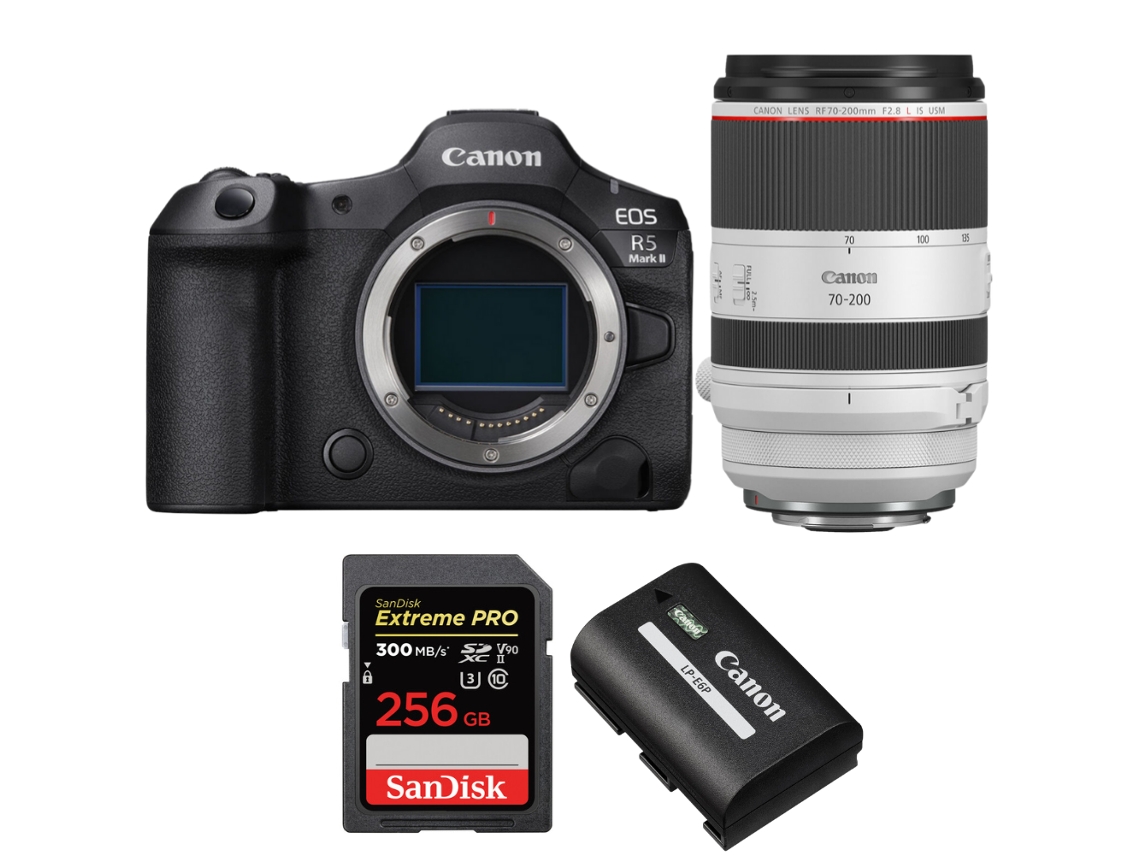 Canon Eos R5 Mark Ii + Rf 70-200mm F/2.8 L Is Usm + 1 Sandisk 256gb Uhs-ii 300mb/s + 1 Canon Lp-e6p + Ebook “20 Consejos Para Fotos Que Impactan”