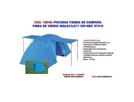 Piscinas tienda de campaña fibra de vidrio 460x231x211 cm 67419