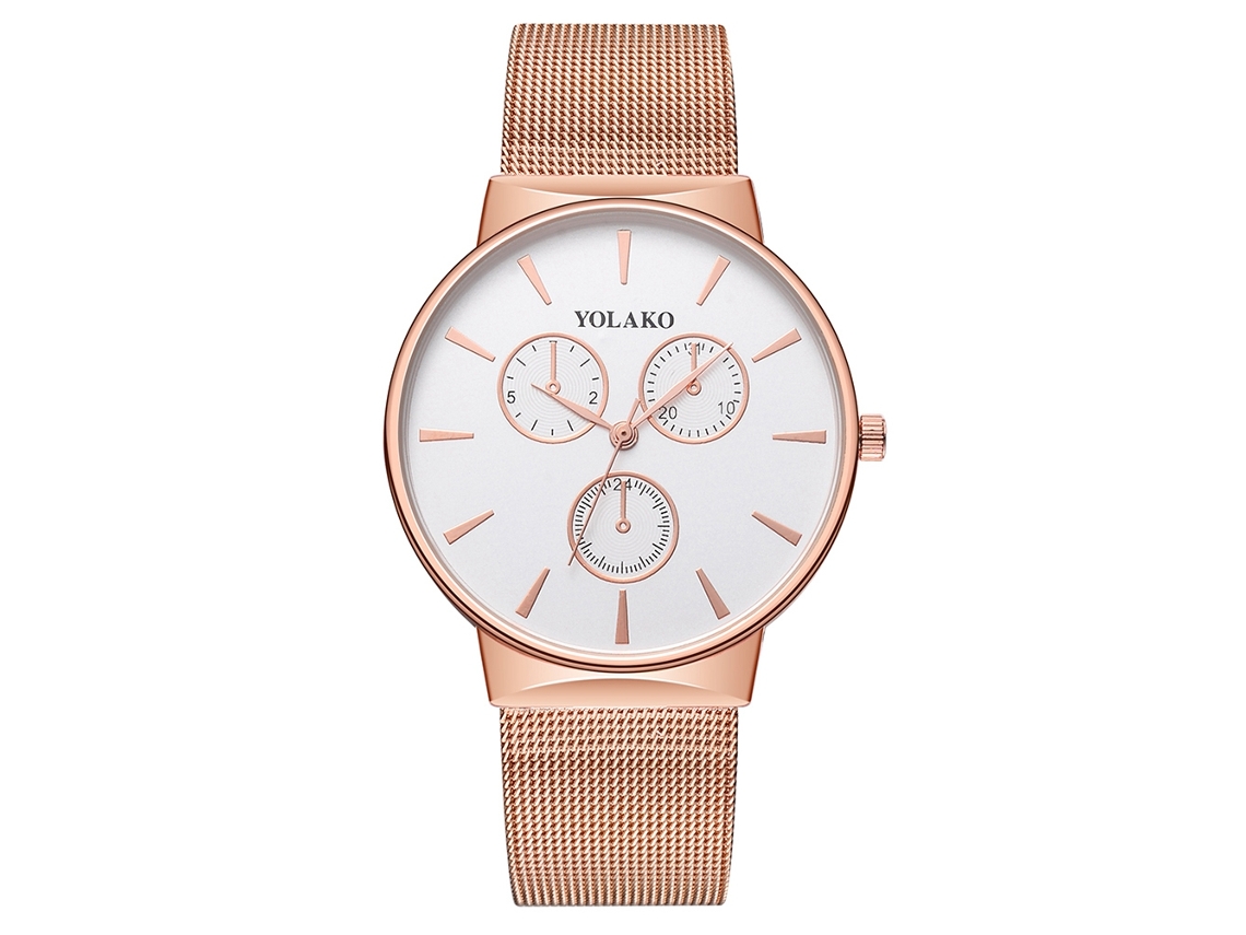 Reloj De Pulsera Yolako Simple Ultrathin Para Hombre, De Aleación, Con Brazalete De Malla Color Oro Rosa.
