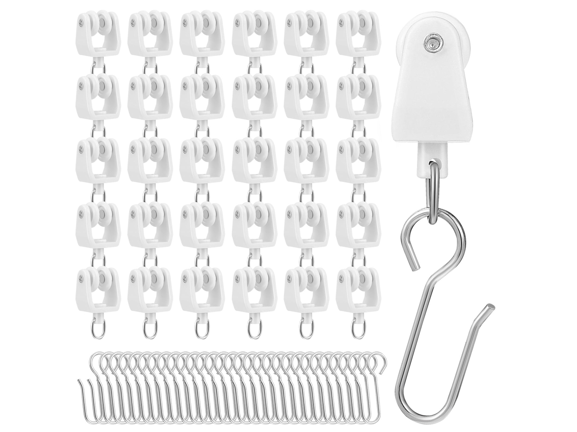 30 Rieles Para Cortinas Con Ganchos, Poleas Y Ganchos Para Rieles De Cortinas