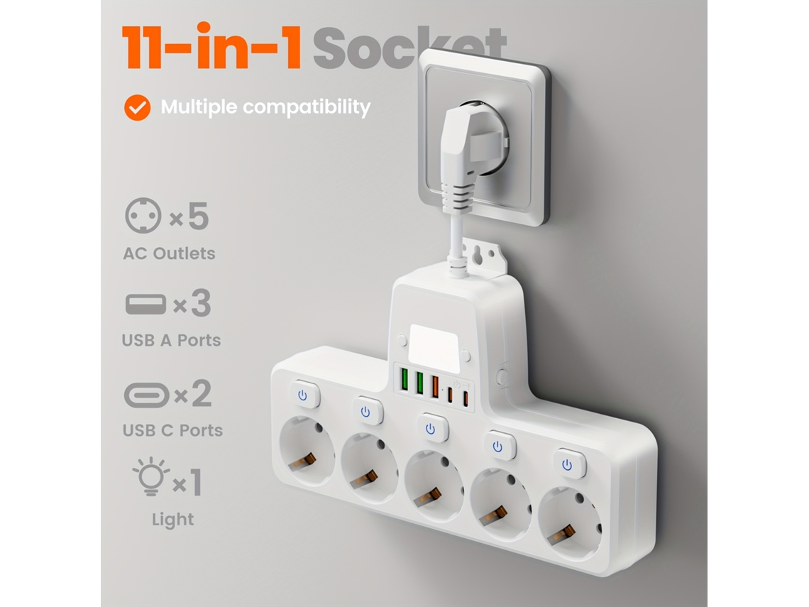 Adaptador De Corriente Multifuncional 9 En 1 Con Base De Conexión Para Portátil, Ideal Para Viajar.